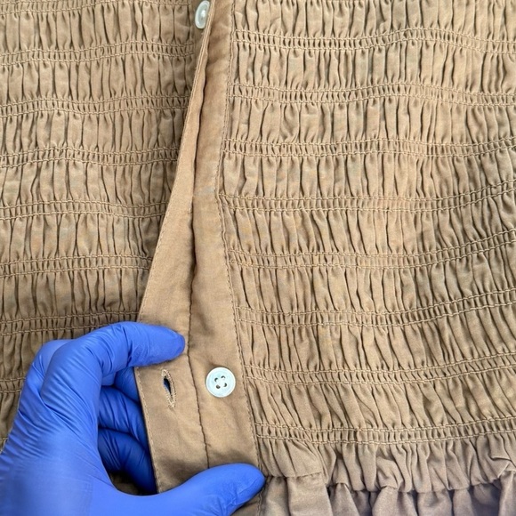 Veronica Beard Kelsey button down smocked dress Size 14, camel brown - Picture 13 of 15